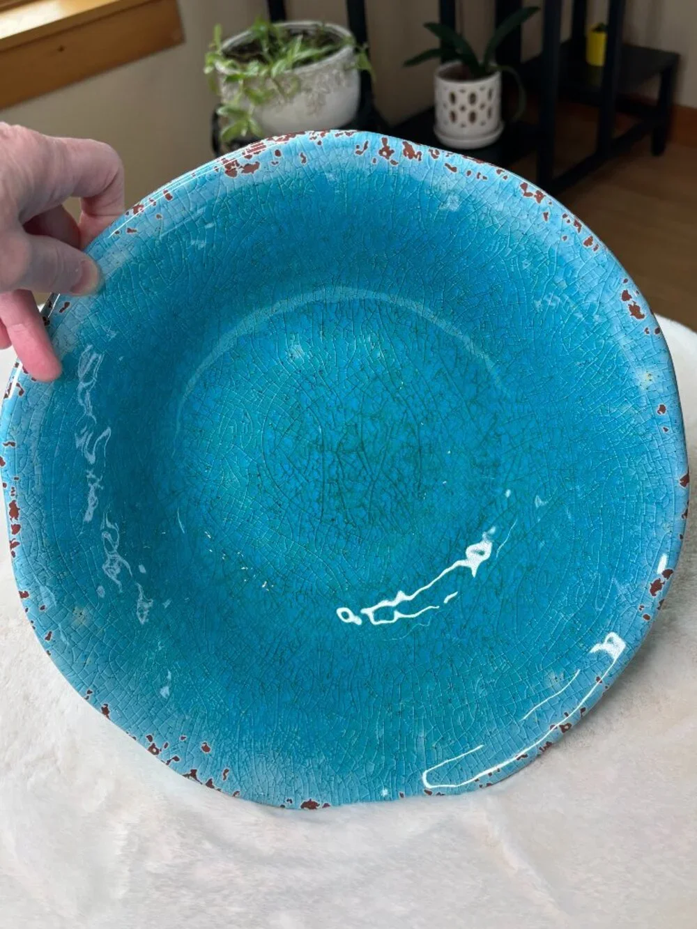 Pier 1 Imports Carmelo Blue Melamine Crackle Glaze Distressed Large Bowl-NWT